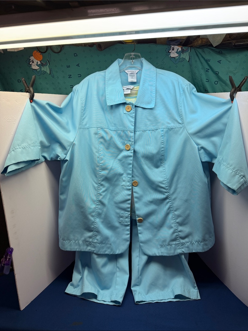 Koret Francisca Light Blue Short-Sleeve Button Front Jacket Pants And Shirt.